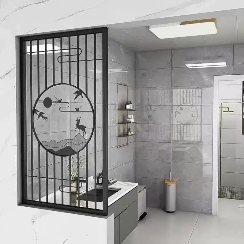 Stainless steel screen, wrought iron partition, living room entrance, new Chinese modern minimalist decorative wall, hollow out shading grille