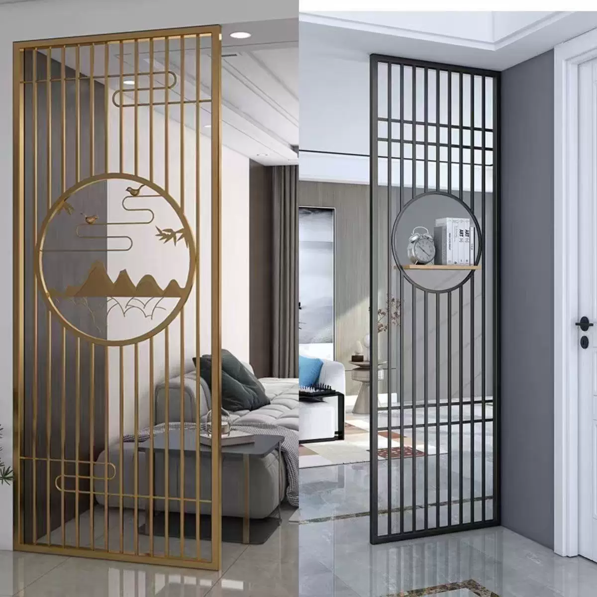 Stainless steel screen, wrought iron partition, living room entrance, new Chinese modern minimalist decorative wall, hollow out shading grille