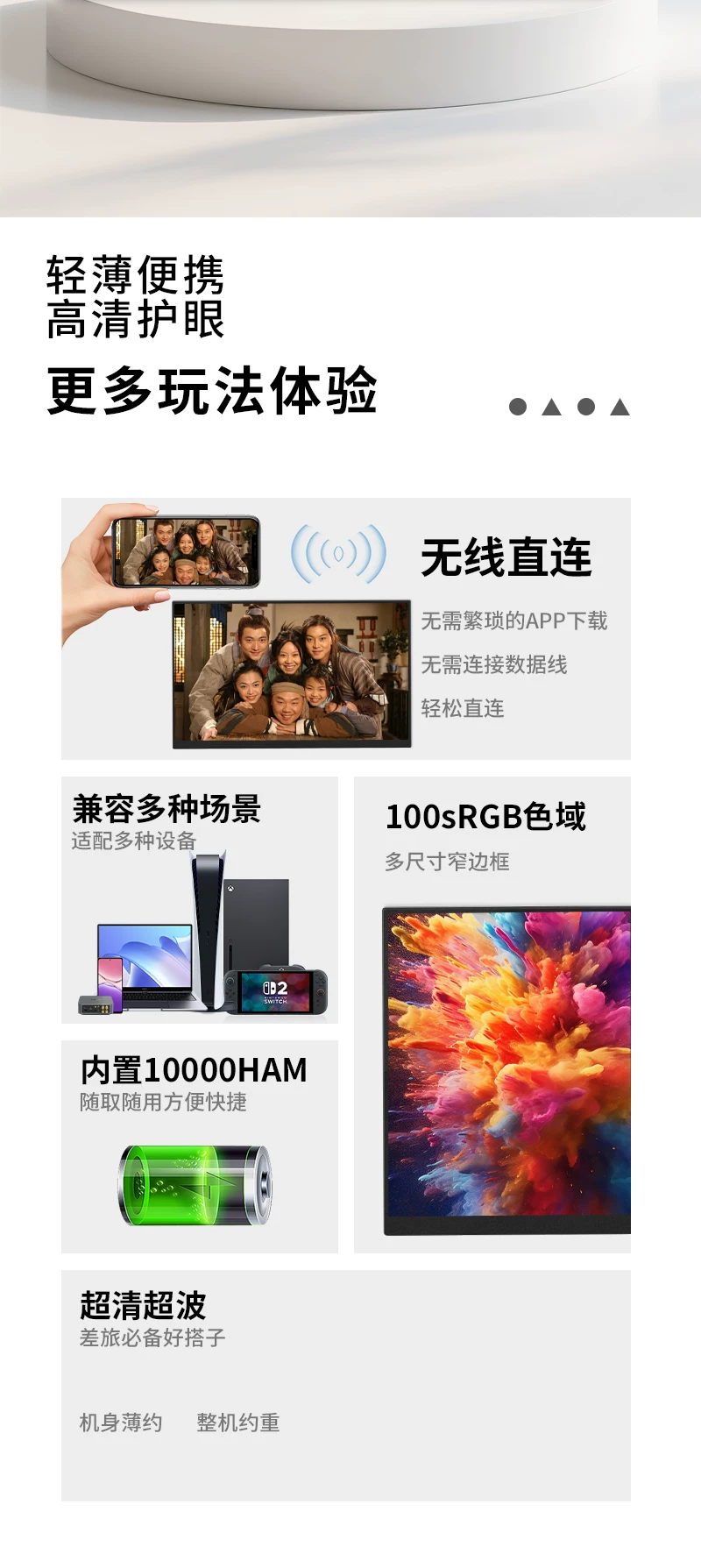 Wushi portable monitor 14/15.6-inch 165HZ laptop expansion screen PS5/SWITCH external 4K secondary screen