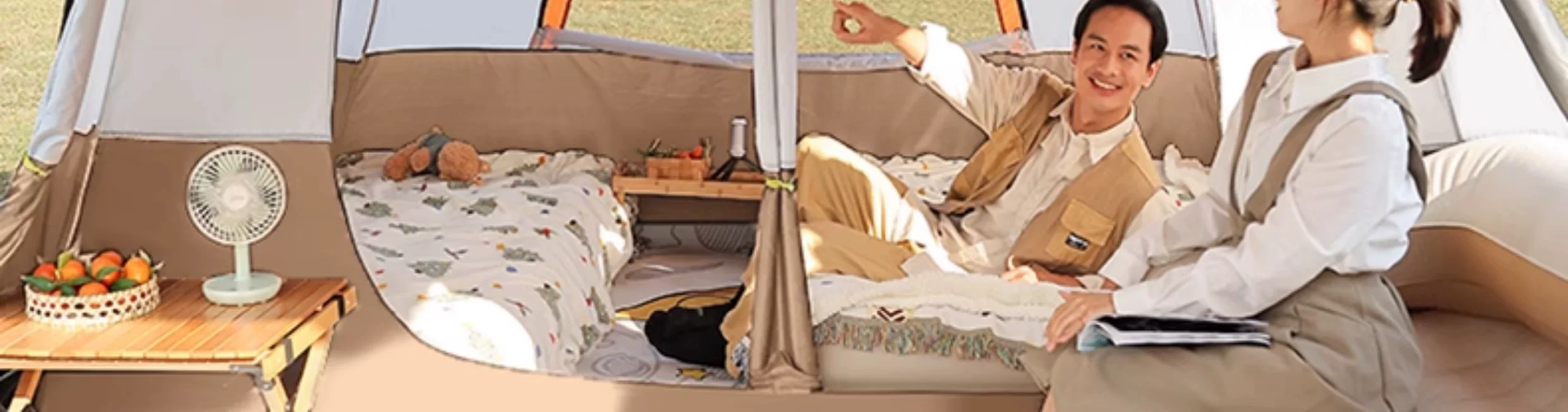 Large tent outdoor two bedroom one living room folding portable overnight rain proof outdoor picnic camping equipment complete set