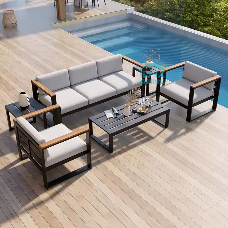 Outdoor Sofa, Courtyard Garden, Outdoor Aluminum Alloy Outdoor Tea Table Combination, Balcony, Leisure, Waterproof, Sunscreen, Rattan Weaving