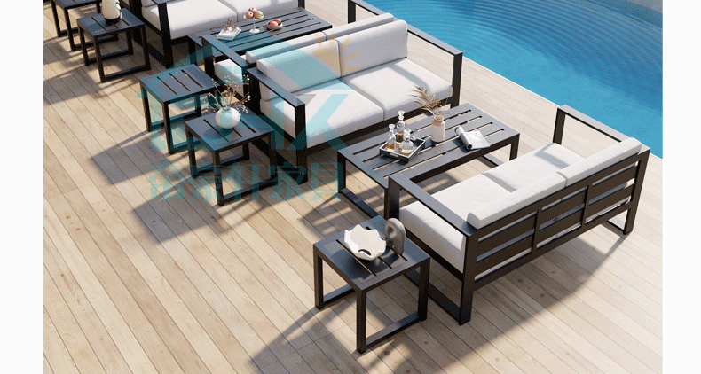 Outdoor Sofa, Courtyard Garden, Outdoor Aluminum Alloy Outdoor Tea Table Combination, Balcony, Leisure, Waterproof, Sunscreen, Rattan Weaving
