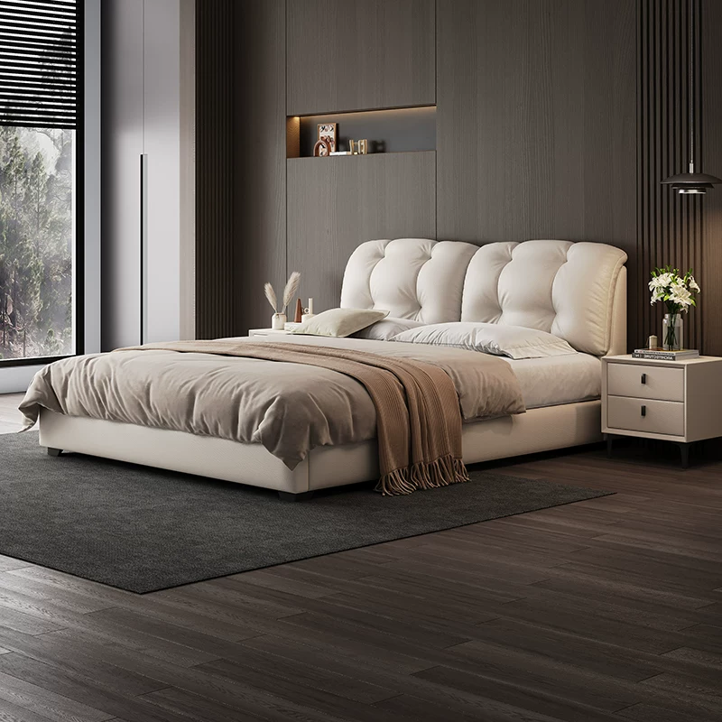 Yun Duo Duo Bed Кожаная кровать современная минималистская легкая роскошная главная спальня сеть красная ins ins ression двуспальная кровать означает минималистскую свадебную кровать