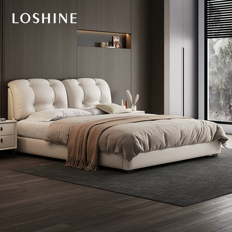Yun Duo Duo Bed Кожаная кровать современная минималистская легкая роскошная главная спальня сеть красная ins ins ression двуспальная кровать означает минималистскую свадебную кровать