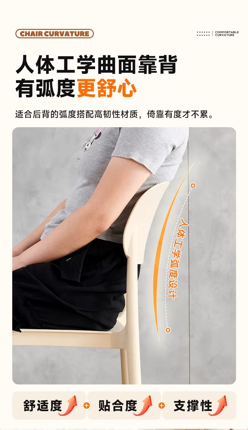 Backrest dining chairs, modern, simple, thickened, comfortable for long-term sitting, plastic chairs, popular Nordic internet celebrities, commercial dining tables, chairs