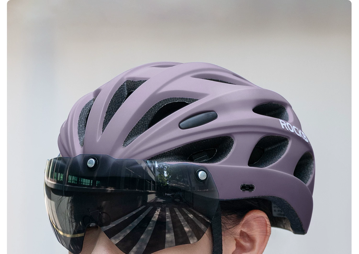 Rock Brothers bicycle helmet with goggles, one-piece molding riding helmet, men's and women's mountain road bike safety helmet