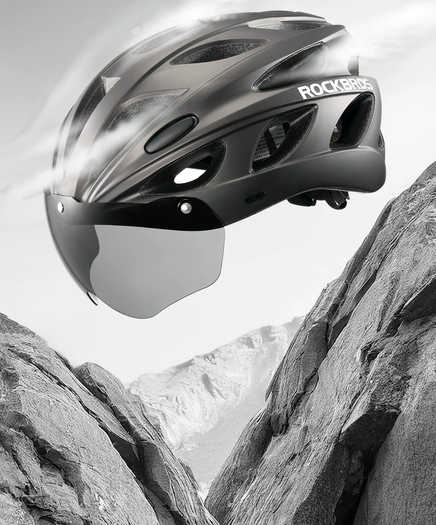 Rock Brothers bicycle helmet with goggles, one-piece molding riding helmet, men's and women's mountain road bike safety helmet