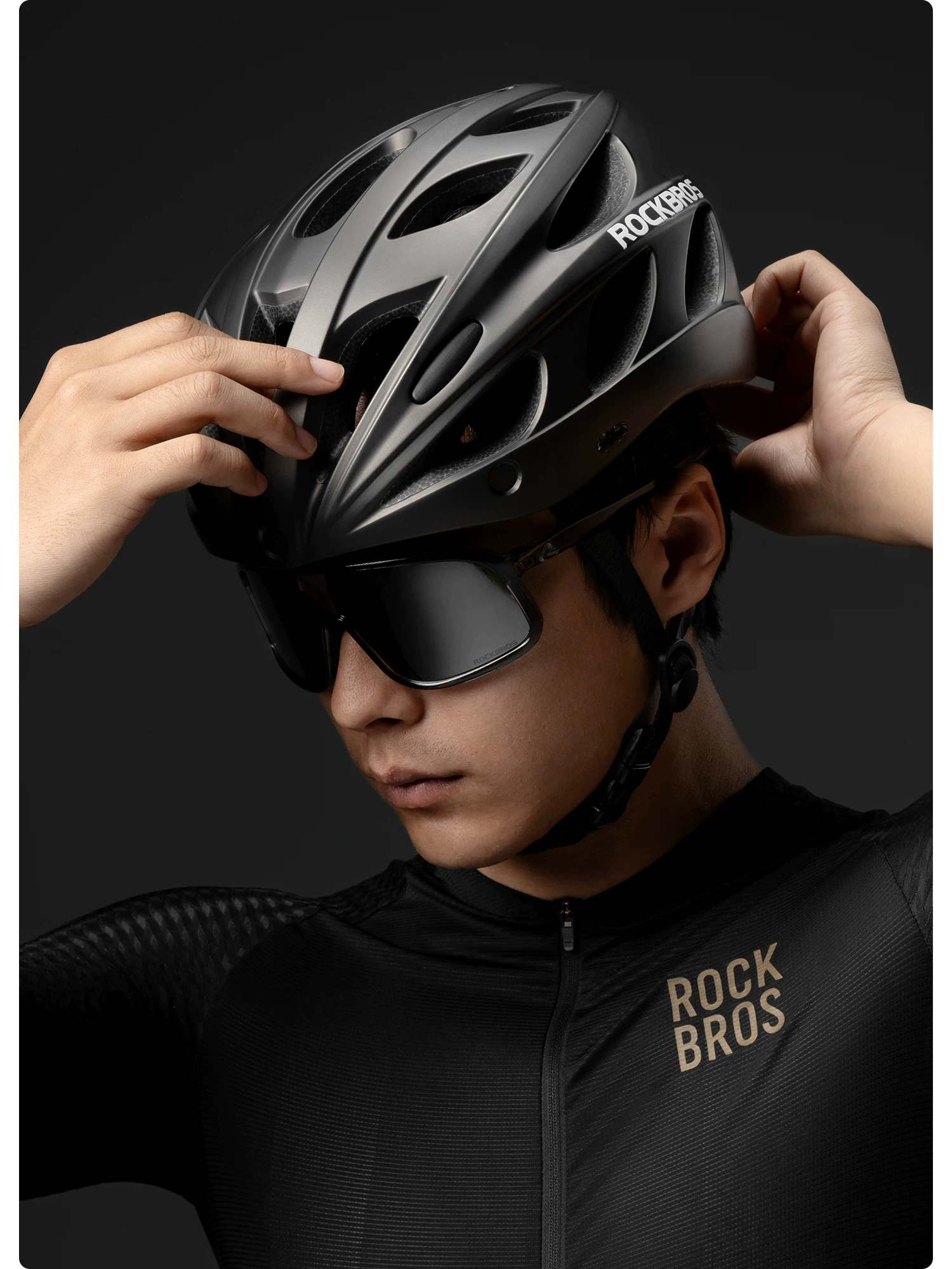 Rock Brothers bicycle helmet with goggles, one-piece molding riding helmet, men's and women's mountain road bike safety helmet