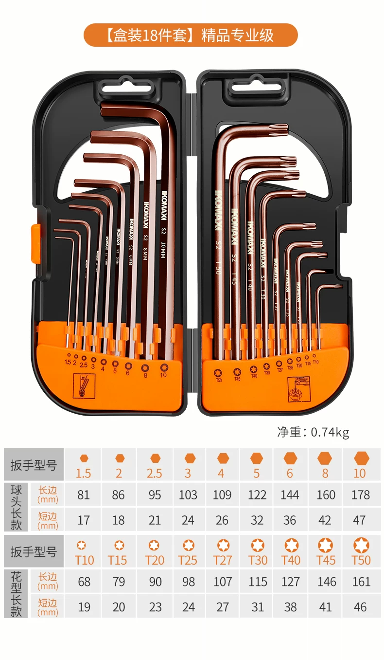 Hexagonal wrench set with hexagonal inside hexagonal plum blossom and hexagonal screwdriver tools, complete set of wrenches, automatic hexagonal wrench