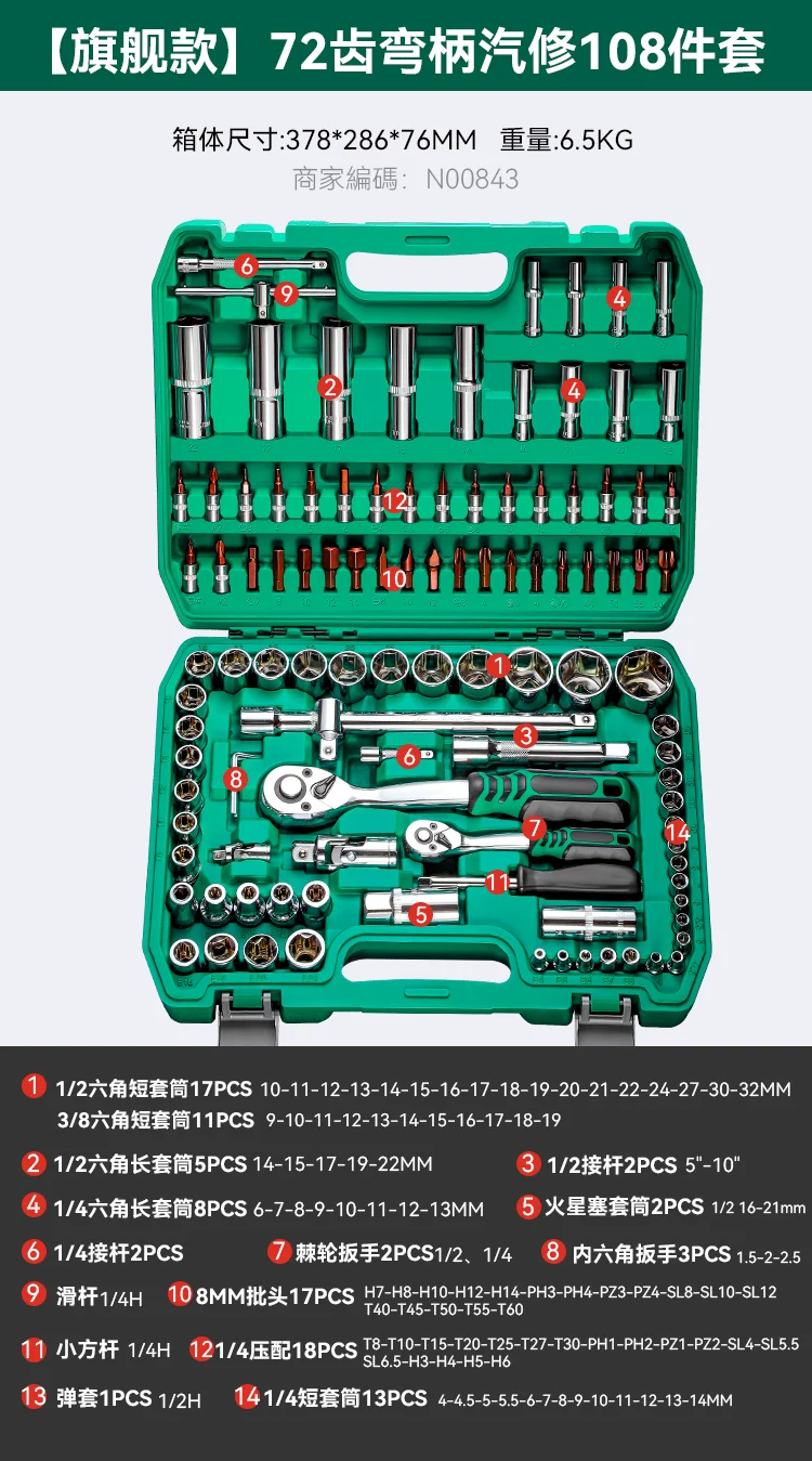 72 tooth auto repair tool set, auto repair toolbox, auto repair manual tool set, manual auto repair socket combination