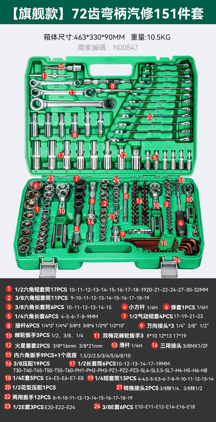 72 tooth auto repair tool set, auto repair toolbox, auto repair manual tool set, manual auto repair socket combination
