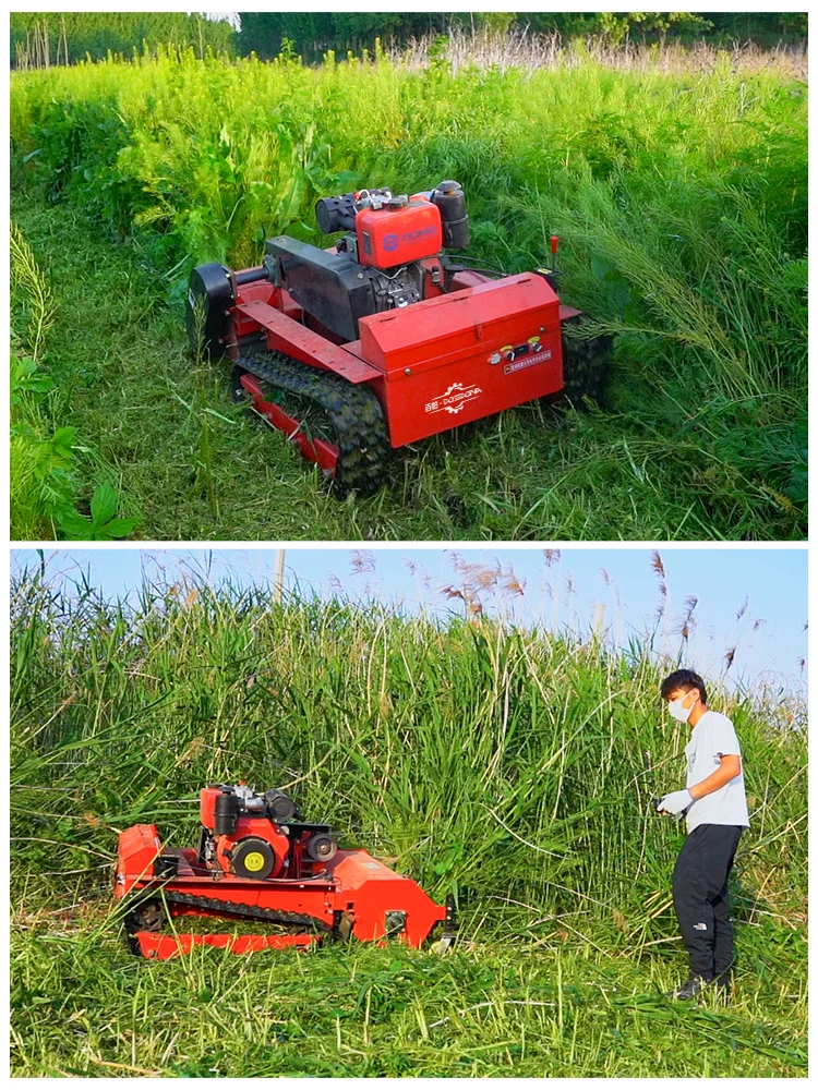 Lawn mower, remote control weeding machine for fruit tea gardens, multifunctional tracked wireless lawn trimmer, grass crushing and reclamation machine