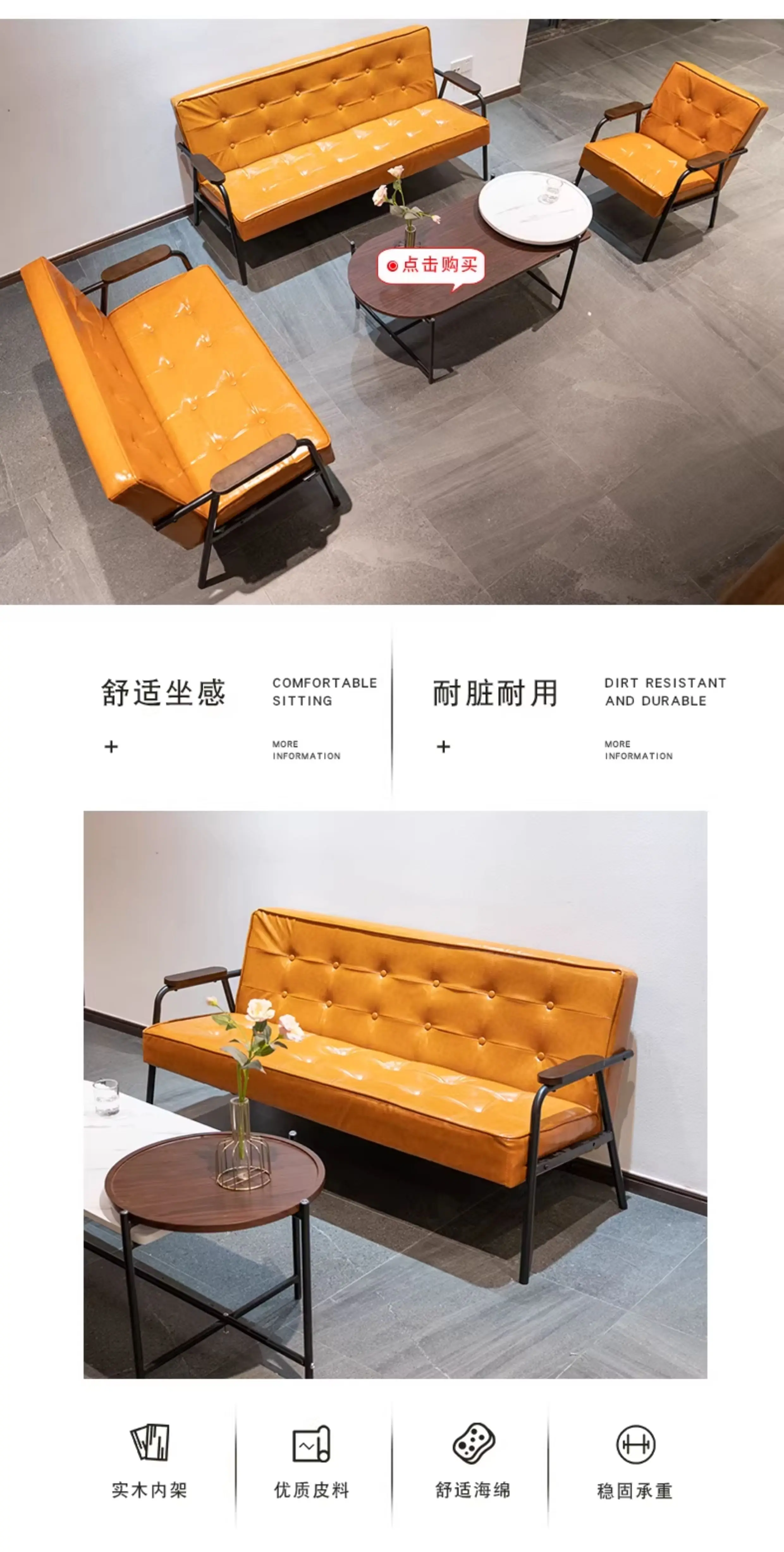 American retro oil wax leather sofa, industrial style iron sofa, L-shaped combination, small apartment, simple modern sofa