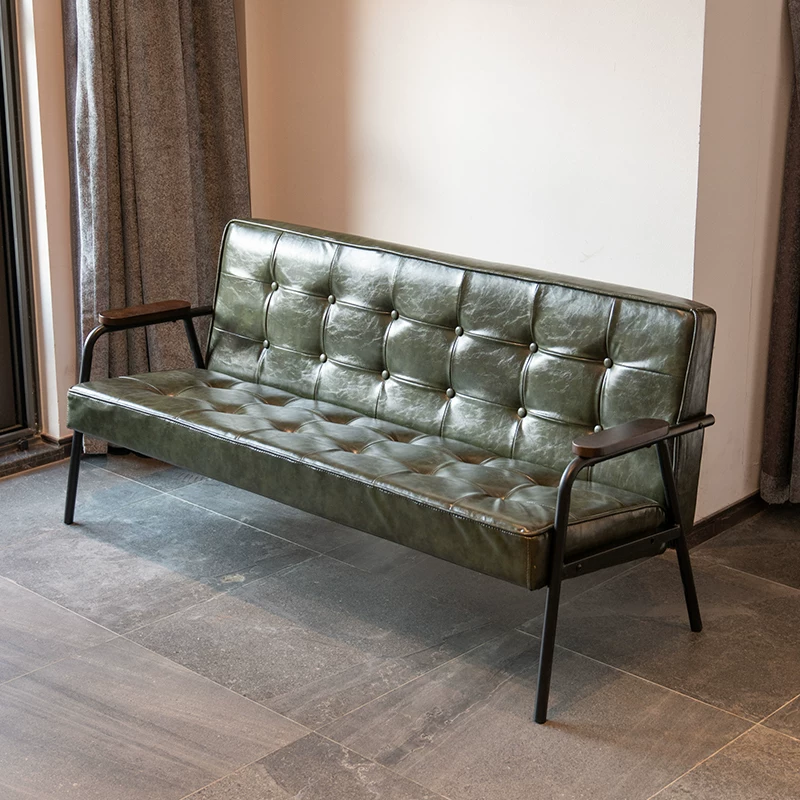 American retro oil wax leather sofa, industrial style iron sofa, L-shaped combination, small apartment, simple modern sofa