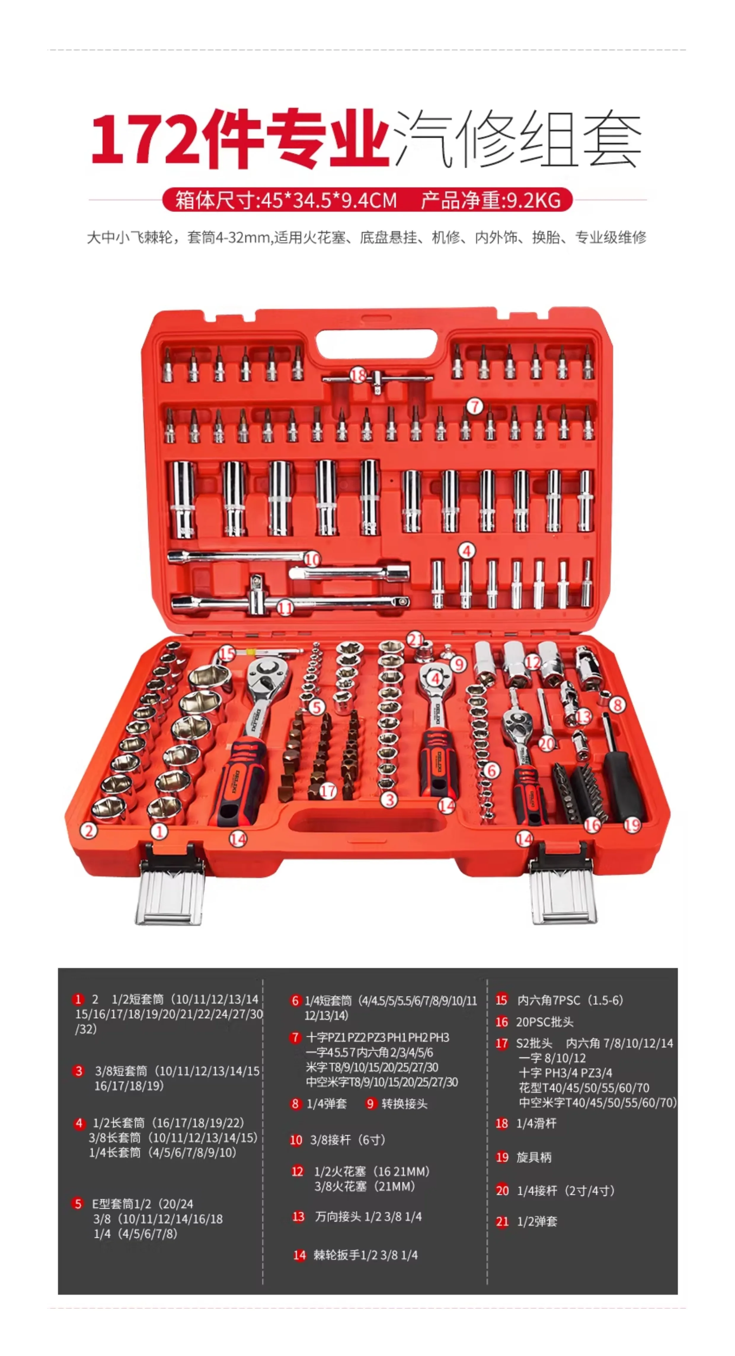 Delixi Auto Repair Tool Set Socket Wrench Ratchet Car Repair Combination Repair Box Multi functional 1/4 inch Socket Wrench