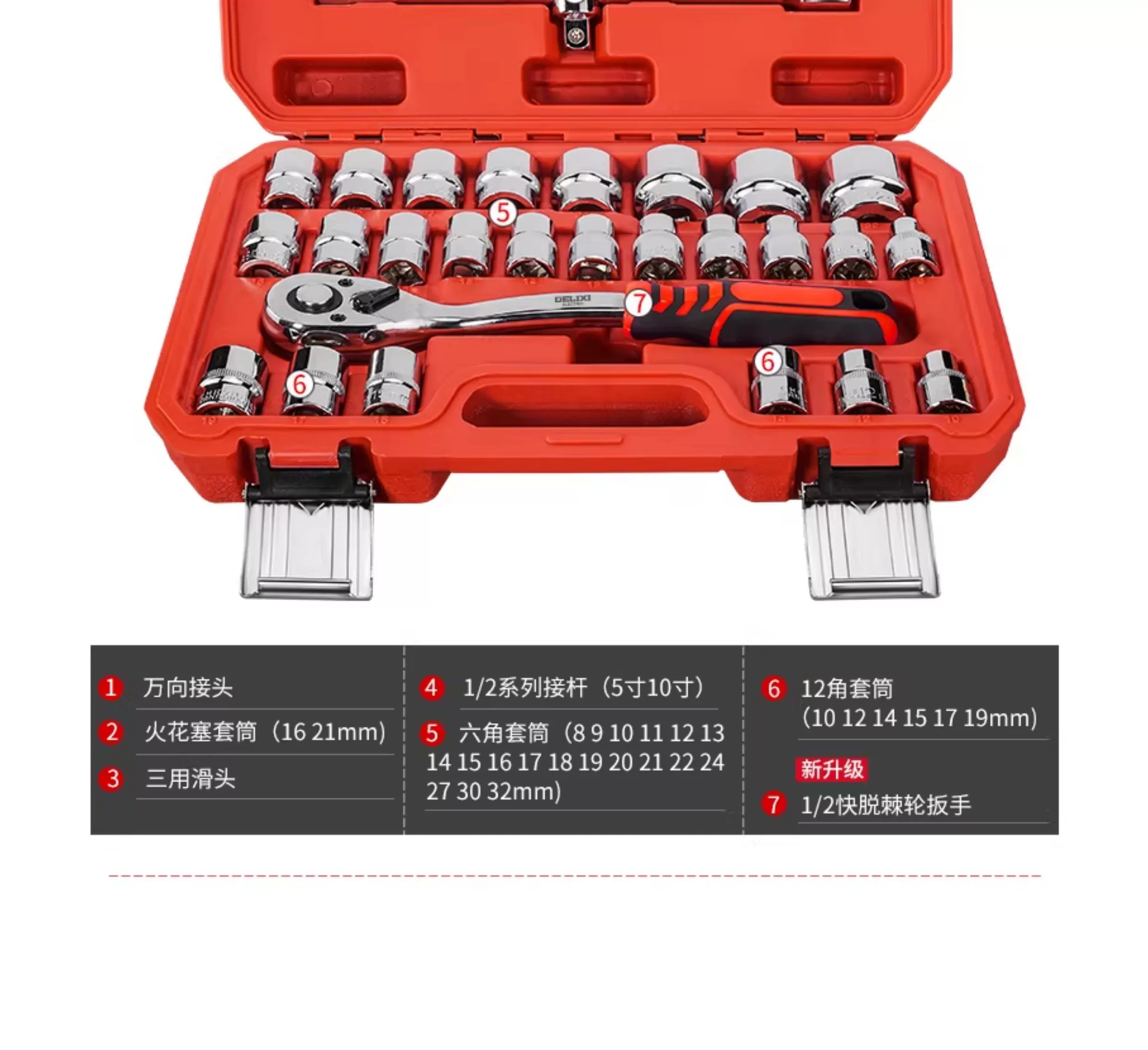 Delixi Auto Repair Tool Set Socket Wrench Ratchet Car Repair Combination Repair Box Multi functional 1/4 inch Socket Wrench