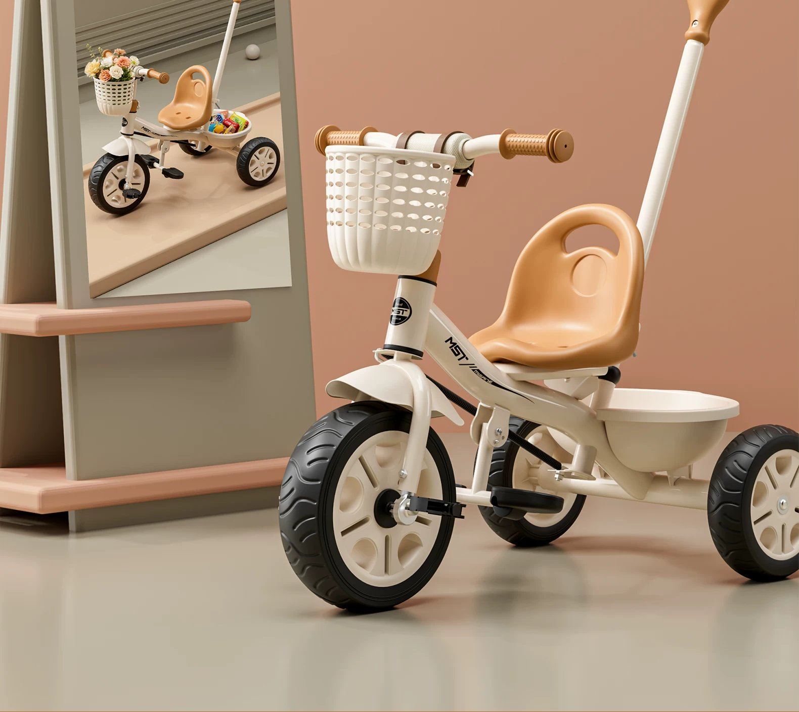 Miset children's tricycle, bicycle for children aged 1 to 3 to 6, baby stroller, handcart, bicycle