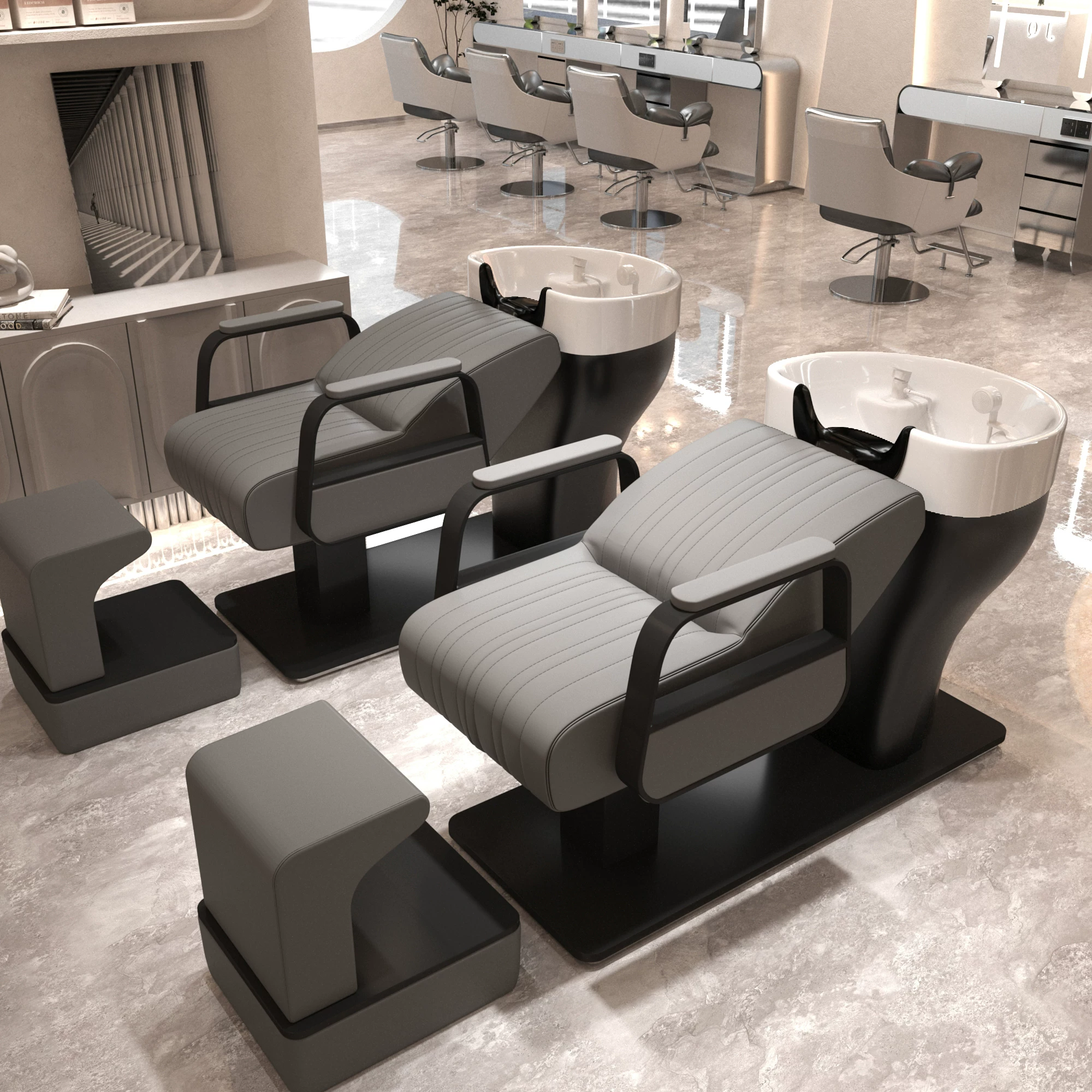 Li Bi shop shampoo bed, hair salon special semi lying flushing bed, high-end stainless steel ceramic deep basin hair salon special