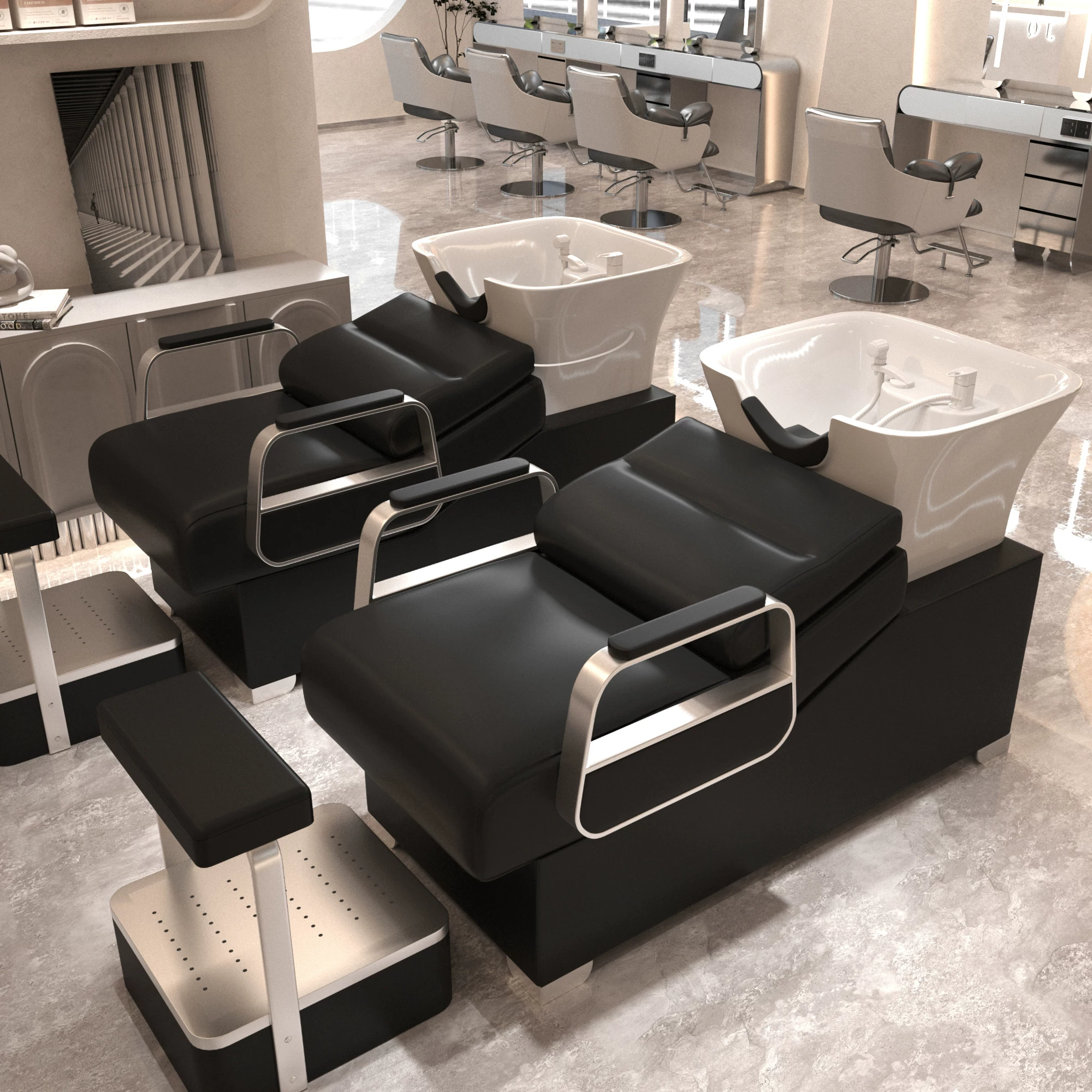 Li Bi shop shampoo bed, hair salon special semi lying flushing bed, high-end stainless steel ceramic deep basin hair salon special