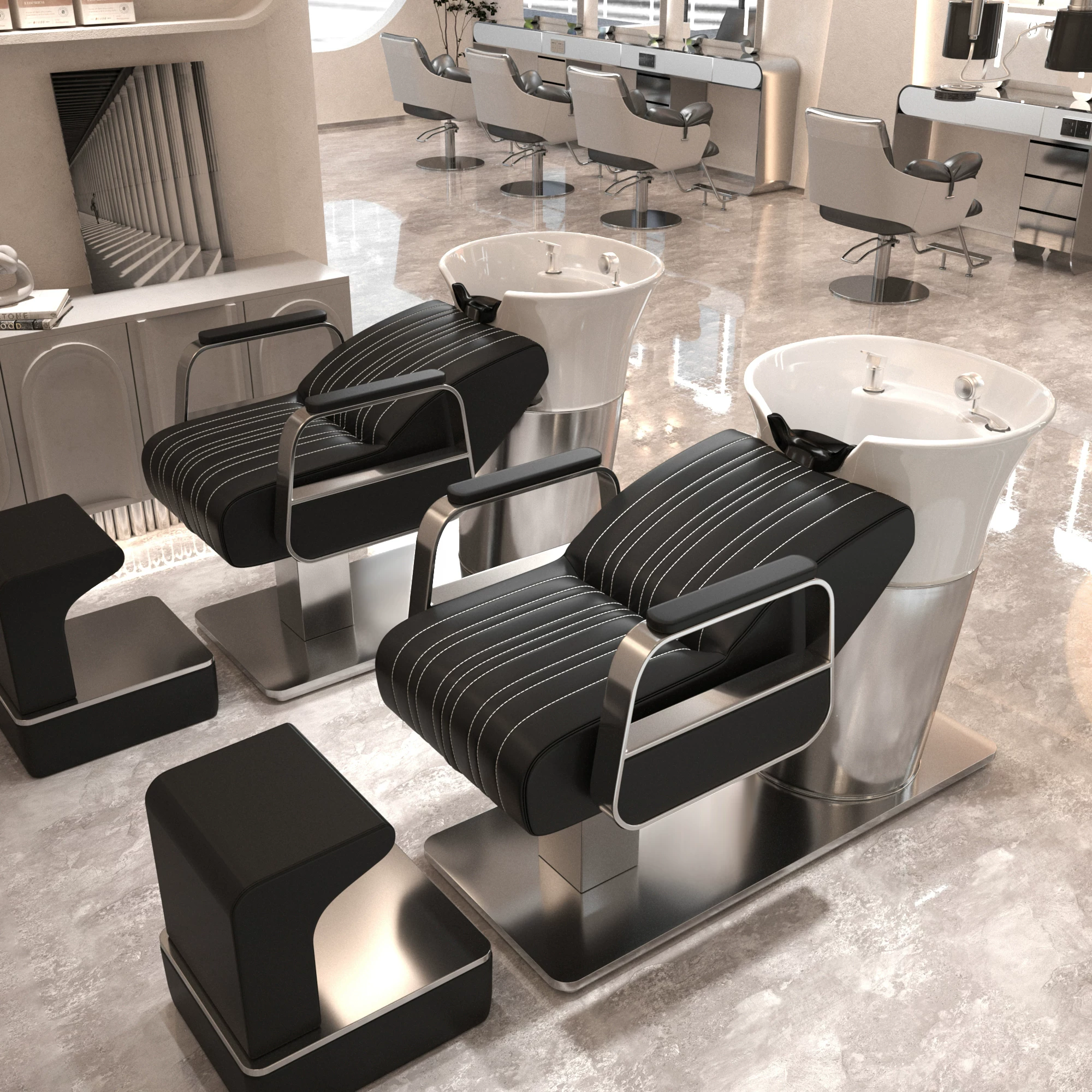 Li Bi shop shampoo bed, hair salon special semi lying flushing bed, high-end stainless steel ceramic deep basin hair salon special