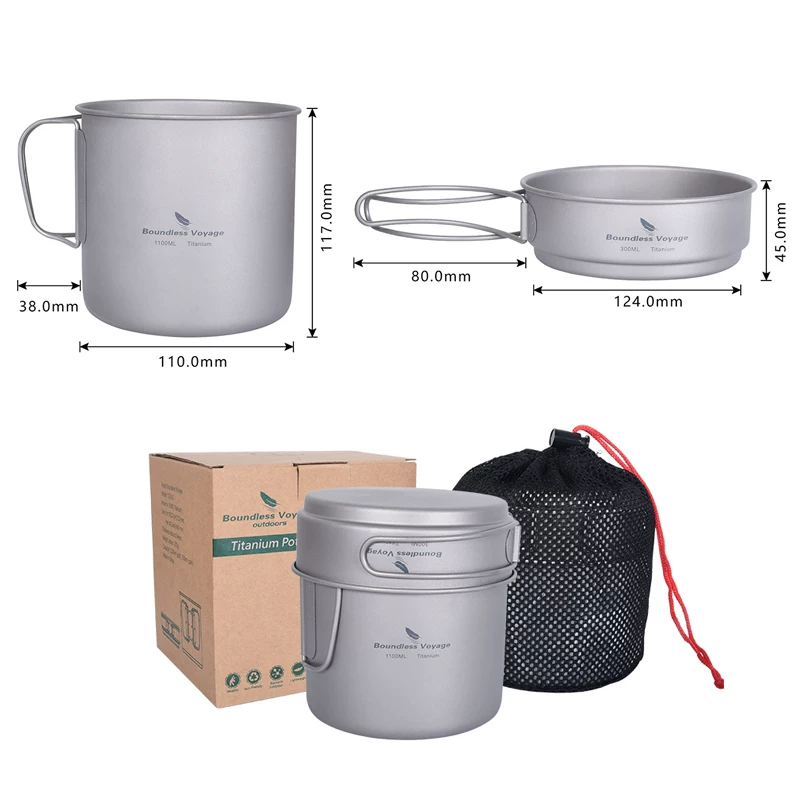 Bidou Pure Titanium Camp Cover Два куска на открытом воздухе с двумя предметами титановый горшок титановый чашка чашка чаша для кулинарной кастрюли для кастрюли кемпинг -посуда для кемпинга.