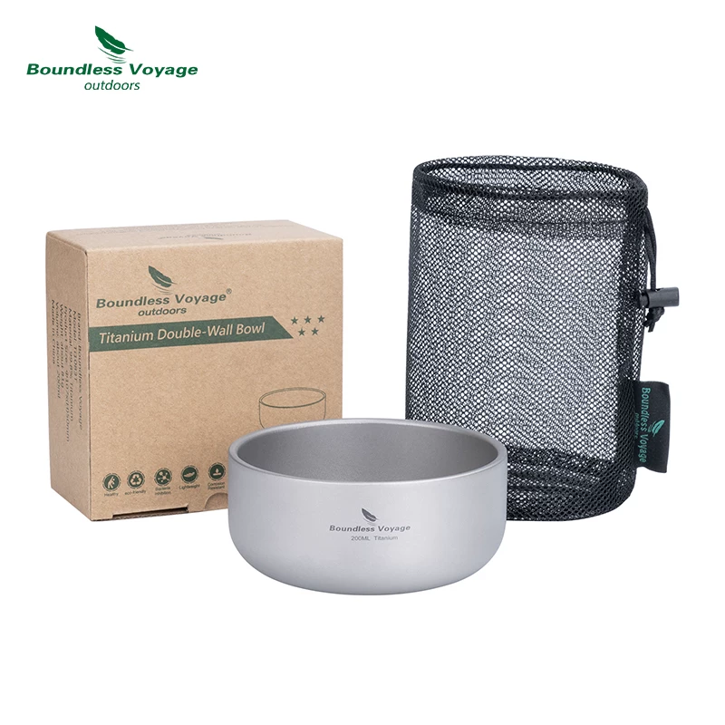 Biyi Pure Titanium Mowl Double -Layer Picnic Bowl Outdoor Barrachs Портативные открытые лагеря набор посуда набор для таблицы миска рисовая чаша для блюд чаши для салата для салата миски