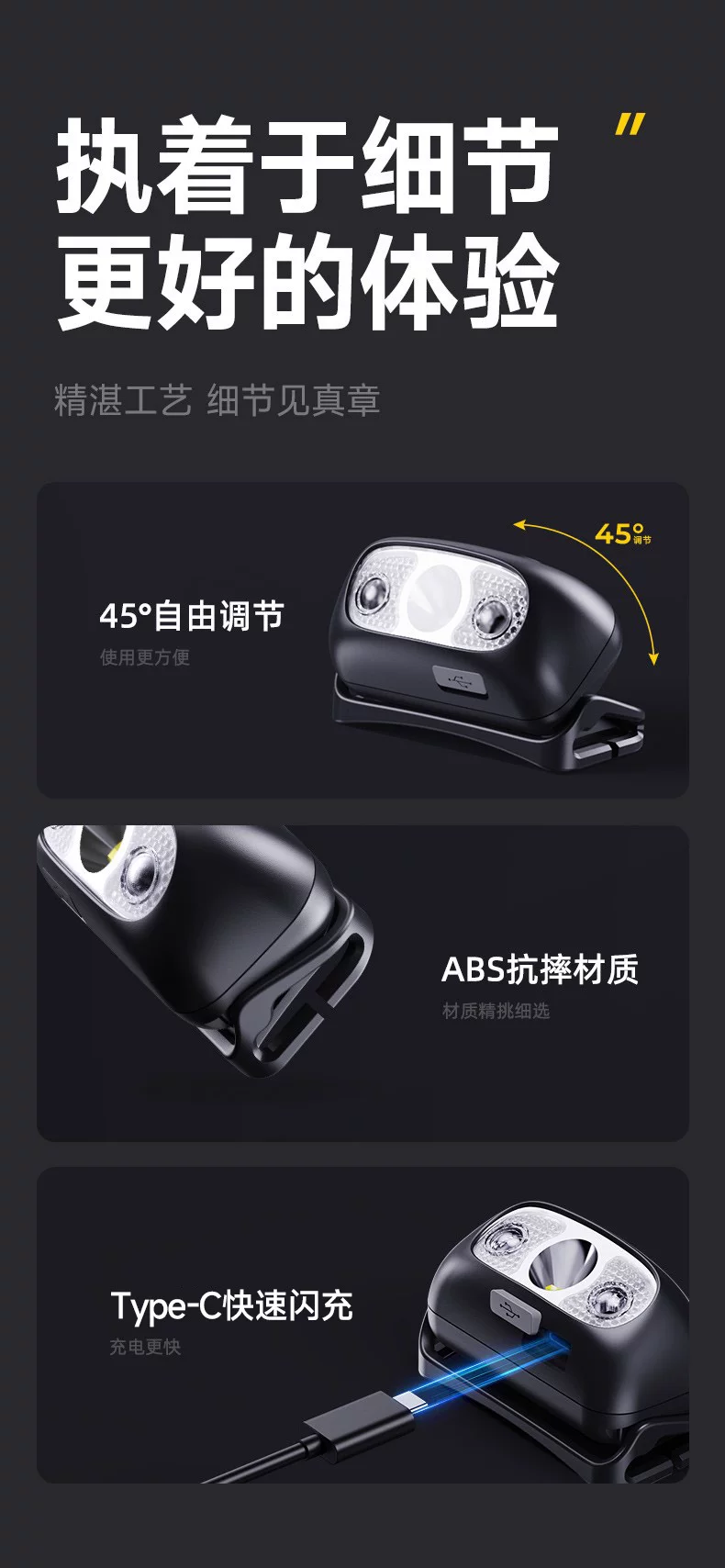 AUX headlights, strong light charging, ultra bright sensing, head mounted lighting, ultra long endurance, outdoor fishing, hiking, small size