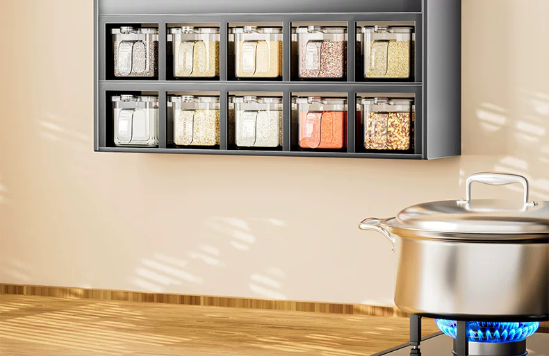 Kitchen seasoning storage rack, non perforated wall hanging, multifunctional seasoning combination set, seasoning box jar, kitchen and household use