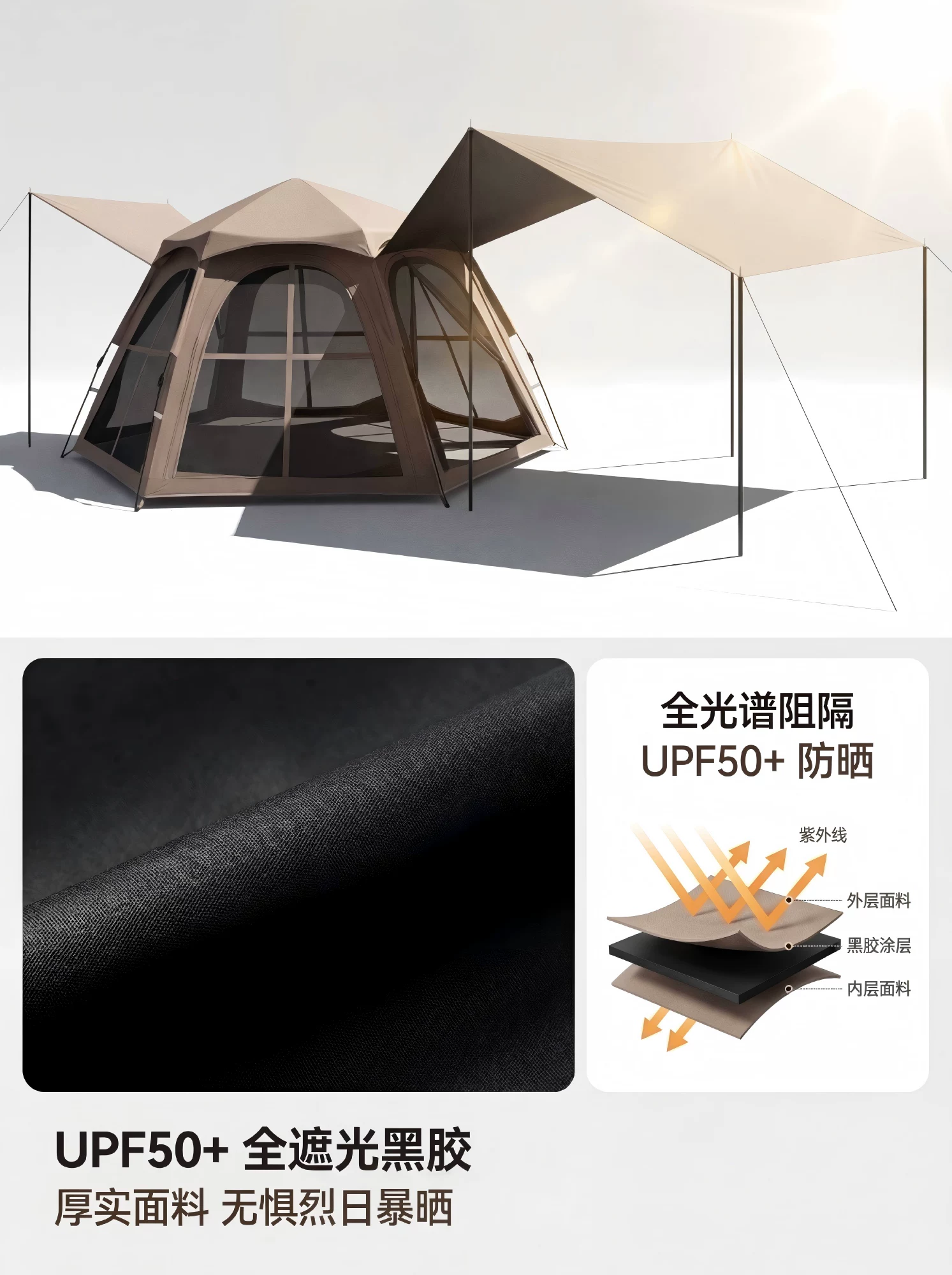 SOYON速营帐篷户外折叠便携式野营过夜防雨防晒加厚天幕二合一