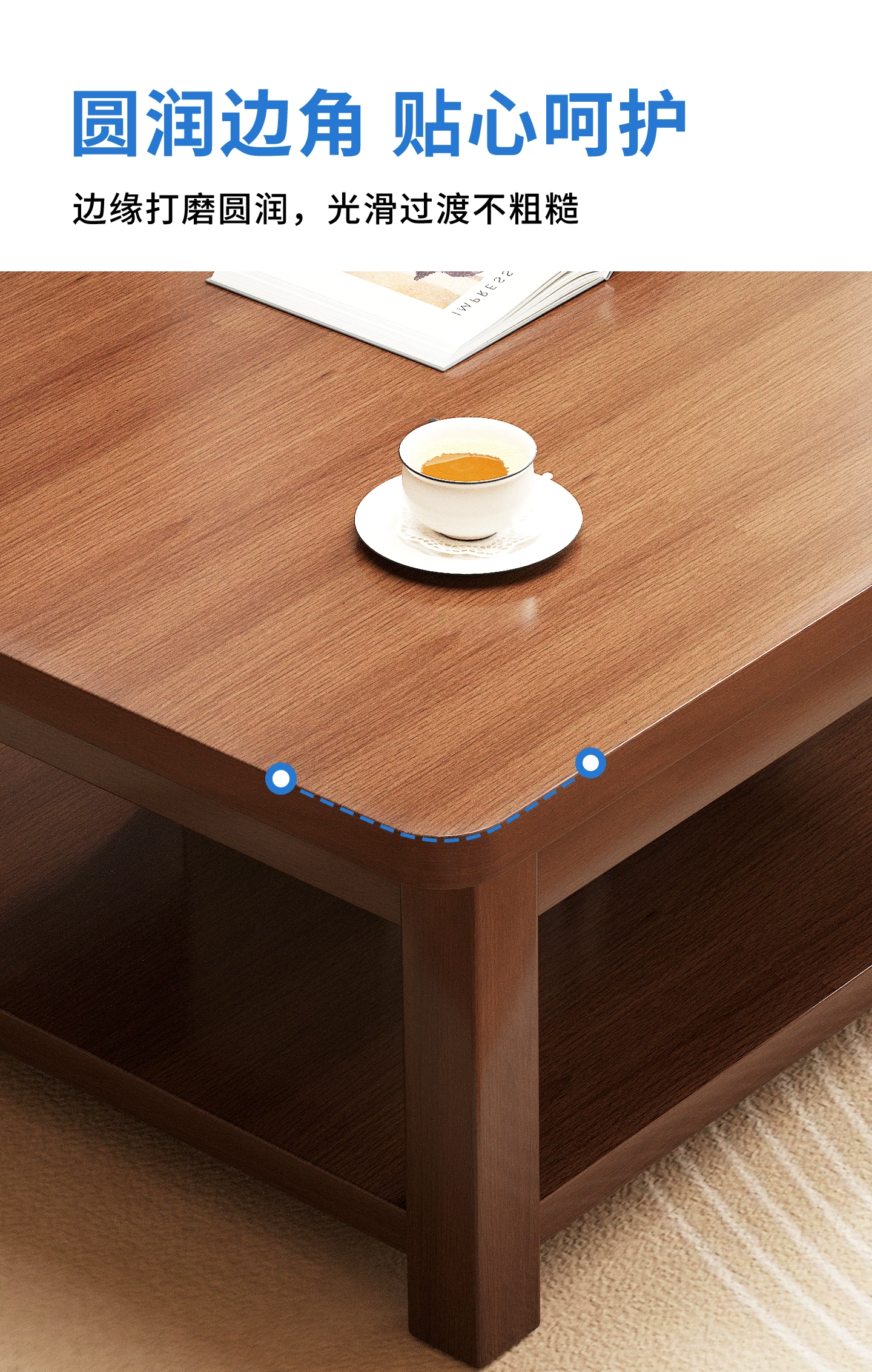 Solid wood coffee table, living room, household tea table, small apartment, small tea table, office tea table, double-layer, 2025 new tea table