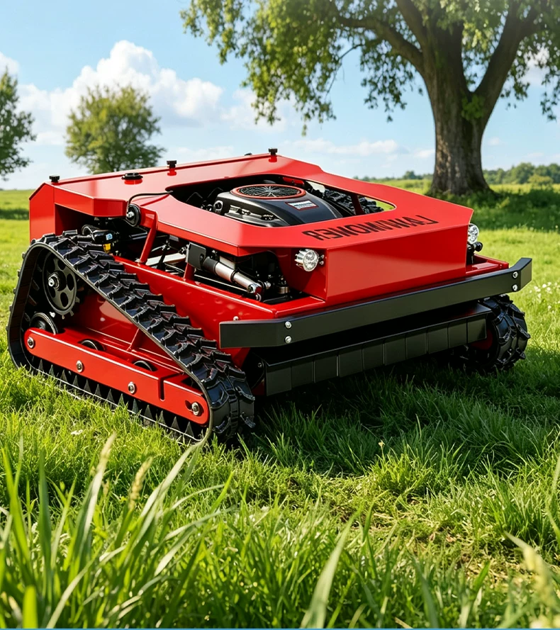 Remote controlled tracked lawn mower, all terrain reclamation machine, orchard hillside weeding and grass crushing machine, self-propelled lawn mower