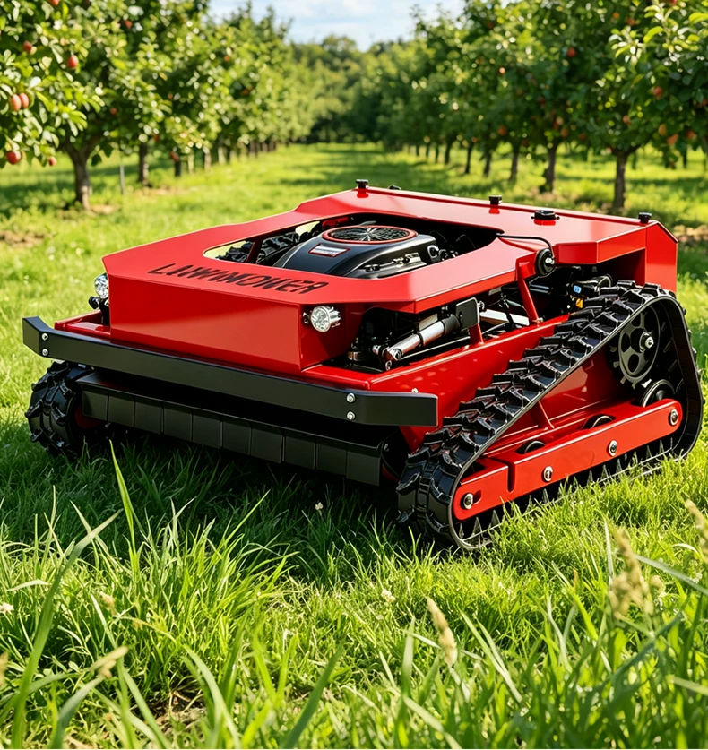 Remote controlled tracked lawn mower, all terrain reclamation machine, orchard hillside weeding and grass crushing machine, self-propelled lawn mower