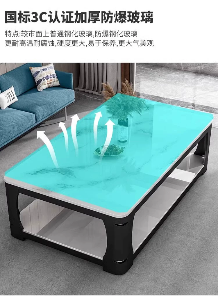 Tea table, living room, small household, simple and modern, resembling marble, tempered glass, rectangular tea table, tea table table