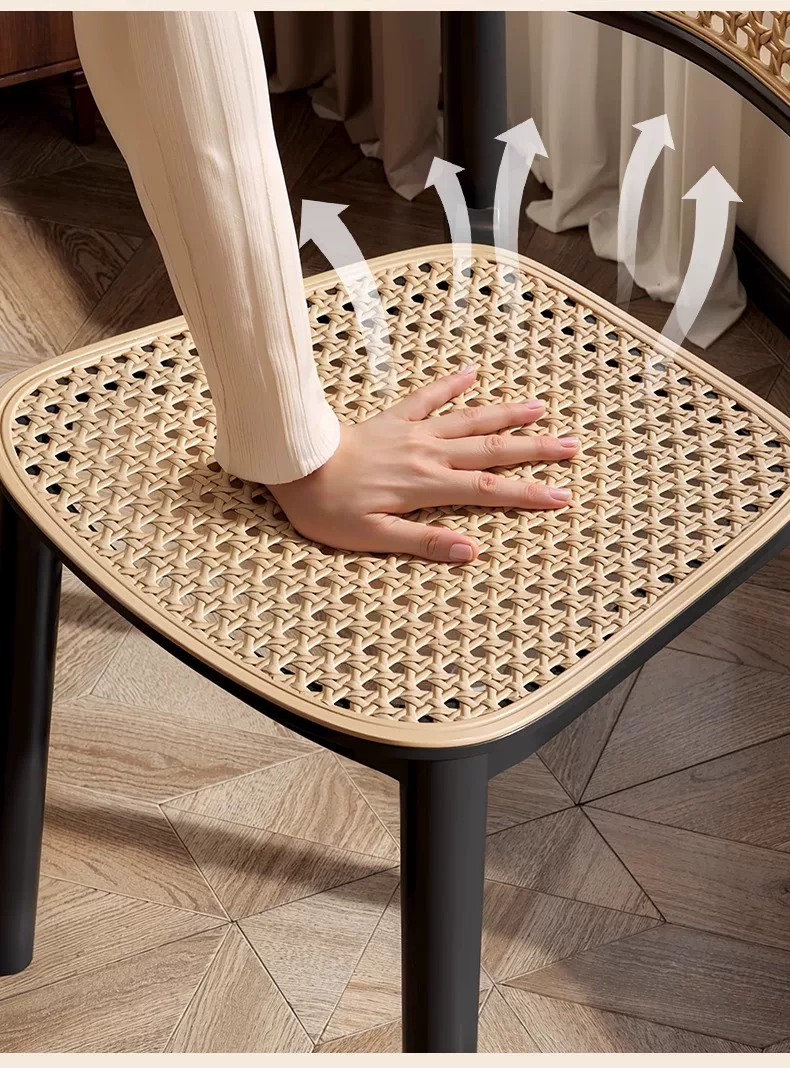 Middle ancient style backrest chair, stackable rattan dining chair, household thick plastic stool, living room commercial dining table chair
