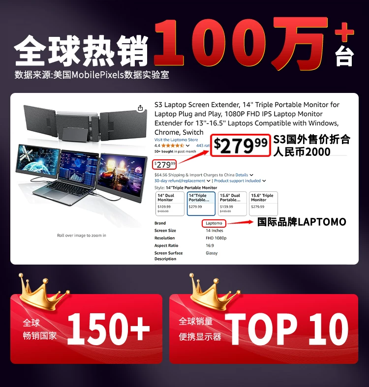 LAPTOMO notebook expansion screen dual screen convenient display triple screen folding expansion computer with multiple secondary screens
