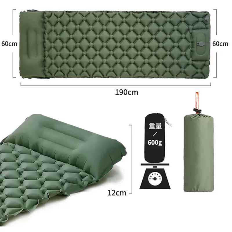 Outdoor ultra light inflatable mattress with foot cushion, outdoor tent sleeping pad, portable hiking camping single air mattress