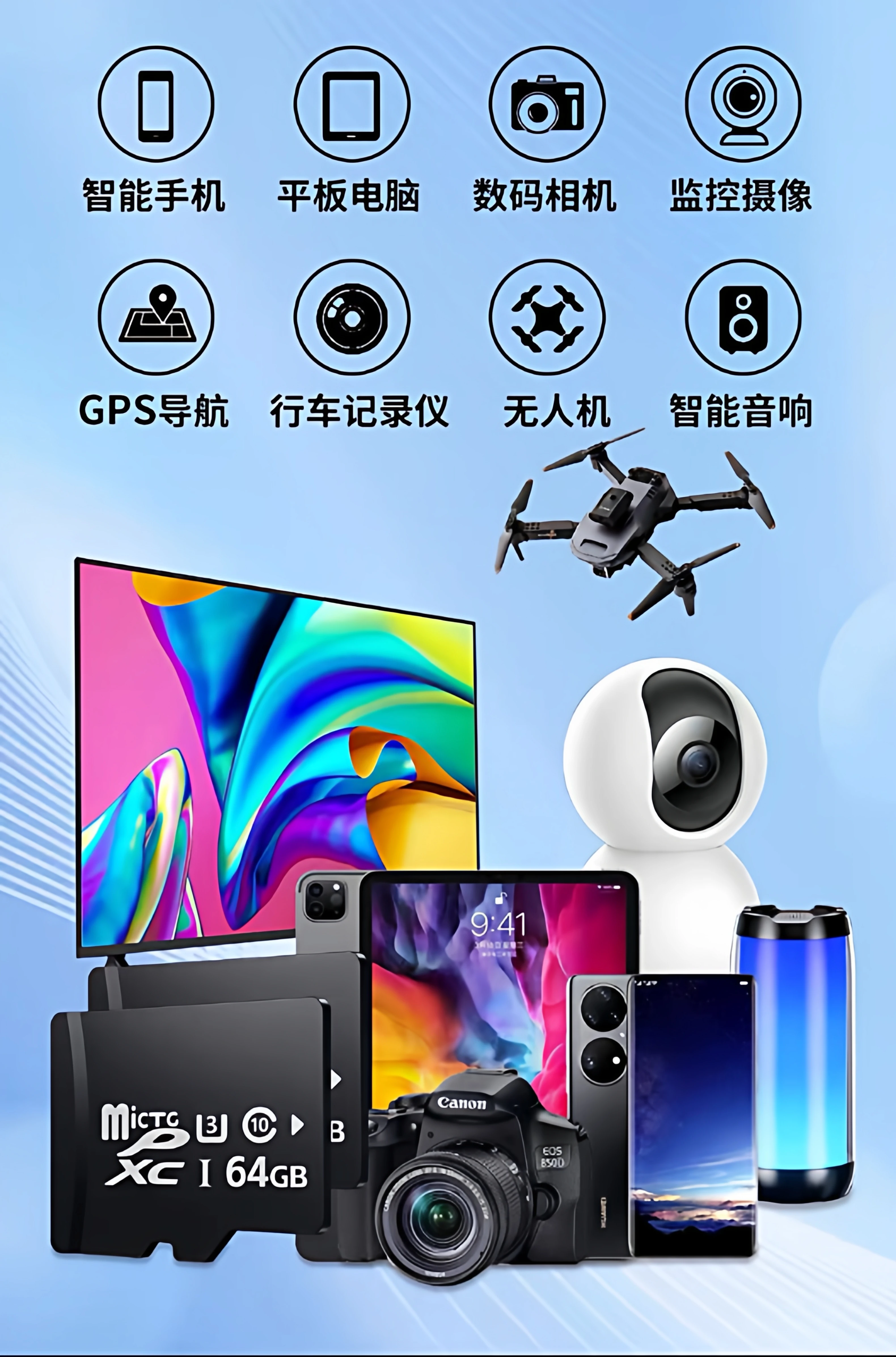 Wholesale 32G/64G/128G/256G/512G memory cards, mobile monitoring speakers, sound cameras, SD cards, TF cards