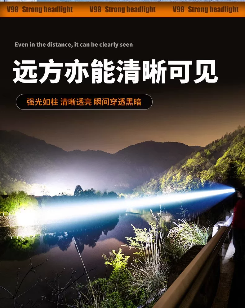 Night fishing headlight, strong light charging, ultra bright head mounted outdoor ultra long endurance flashlight, mining lamp, light sensing special