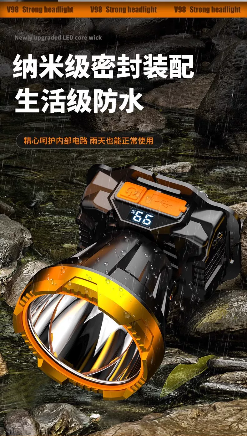 Night fishing headlight, strong light charging, ultra bright head mounted outdoor ultra long endurance flashlight, mining lamp, light sensing special