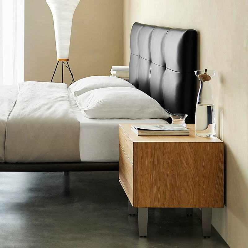 Kena Cocoa/Cocoa Bed Light Light Luxury Leather Современная минималистская черная главная спальня Подвесная нордическая настоящая деревянная двуспальная кровать z z