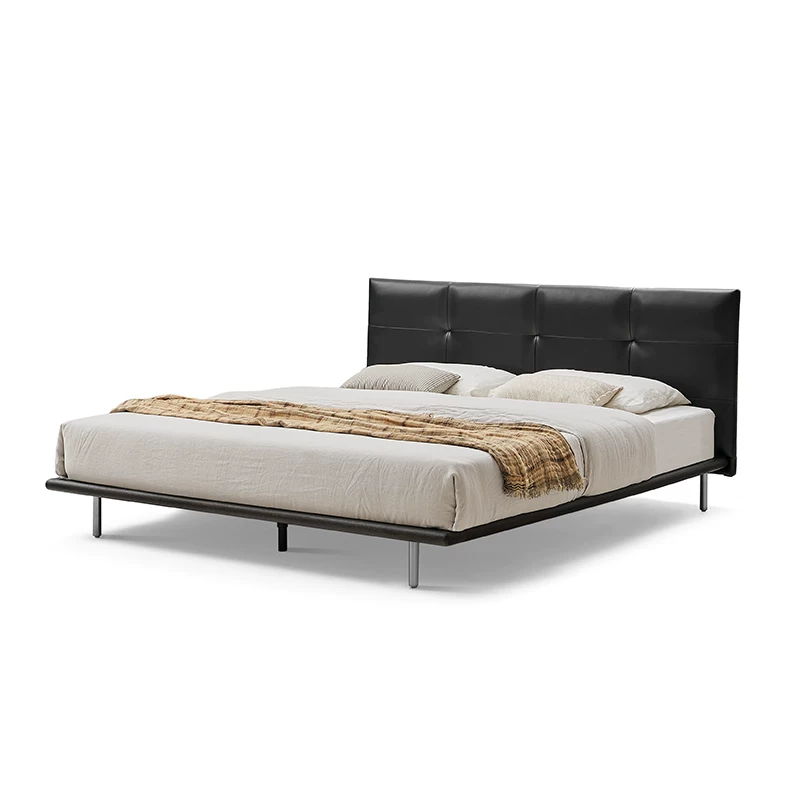 Kena Cocoa/Cocoa Bed Light Light Luxury Leather Современная минималистская черная главная спальня Подвесная нордическая настоящая деревянная двуспальная кровать z z