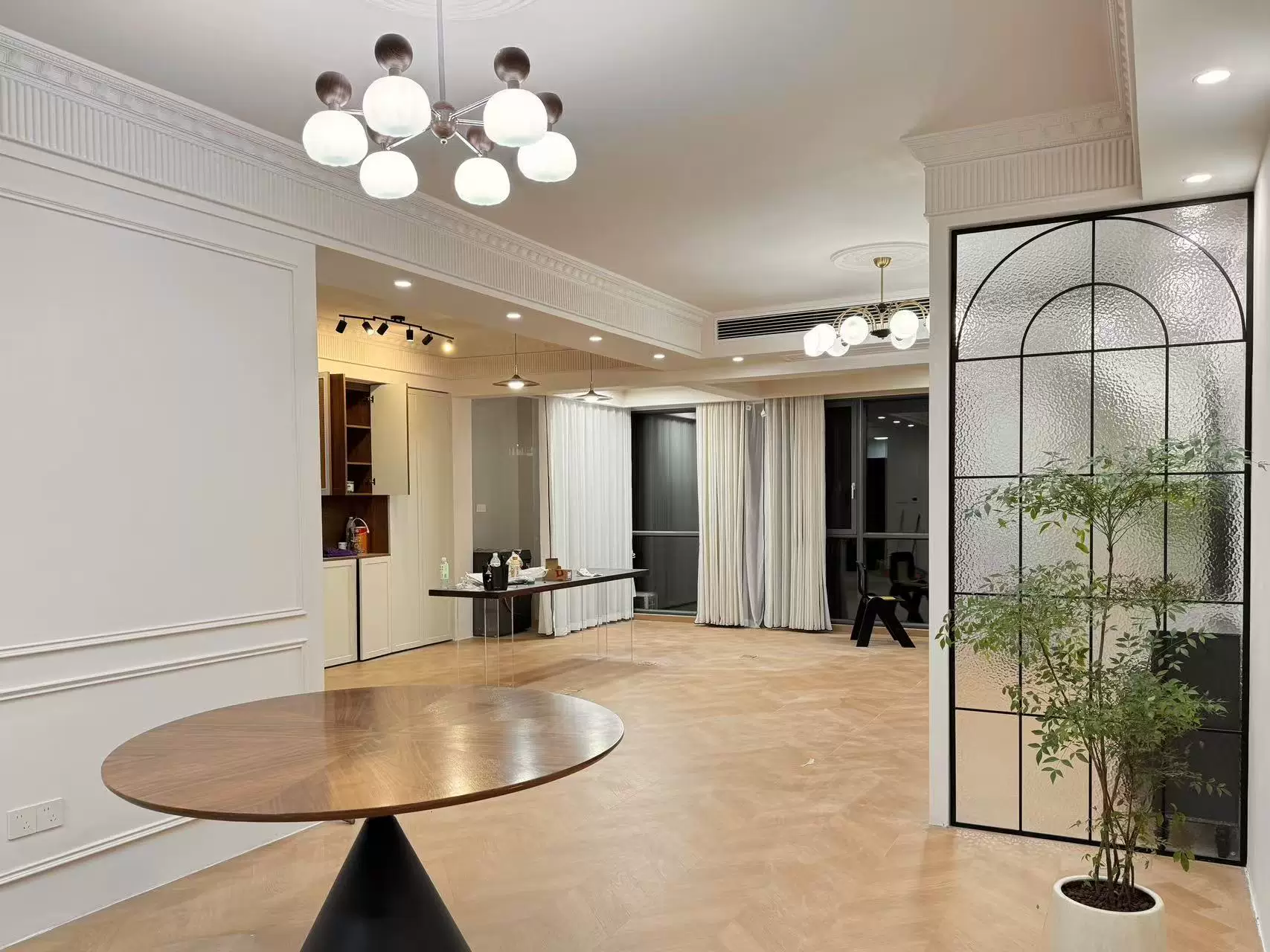 Ultra white water ripple tempered glass art partition screen, room wall, makeup room, half wall, living room, entrance foyer screen