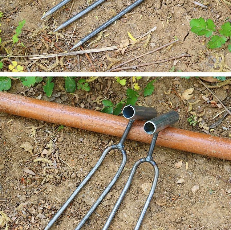 Handheld two toothed shovel for loosening soil, gardening artifact for planting vegetables, flowers, fertilizing, weeding tools, soil breaking artifact