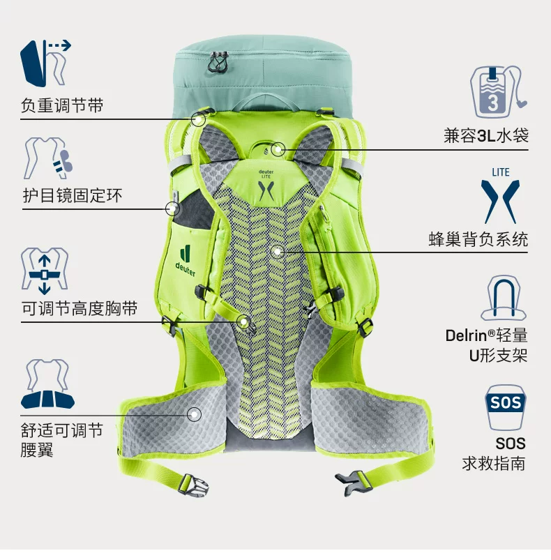60 % с момента немецкого Deuter Ultra -Продолжительный пешеходной рюкзак рюкзак с дортированным на открытом воздухе Speed ​​Lite самка