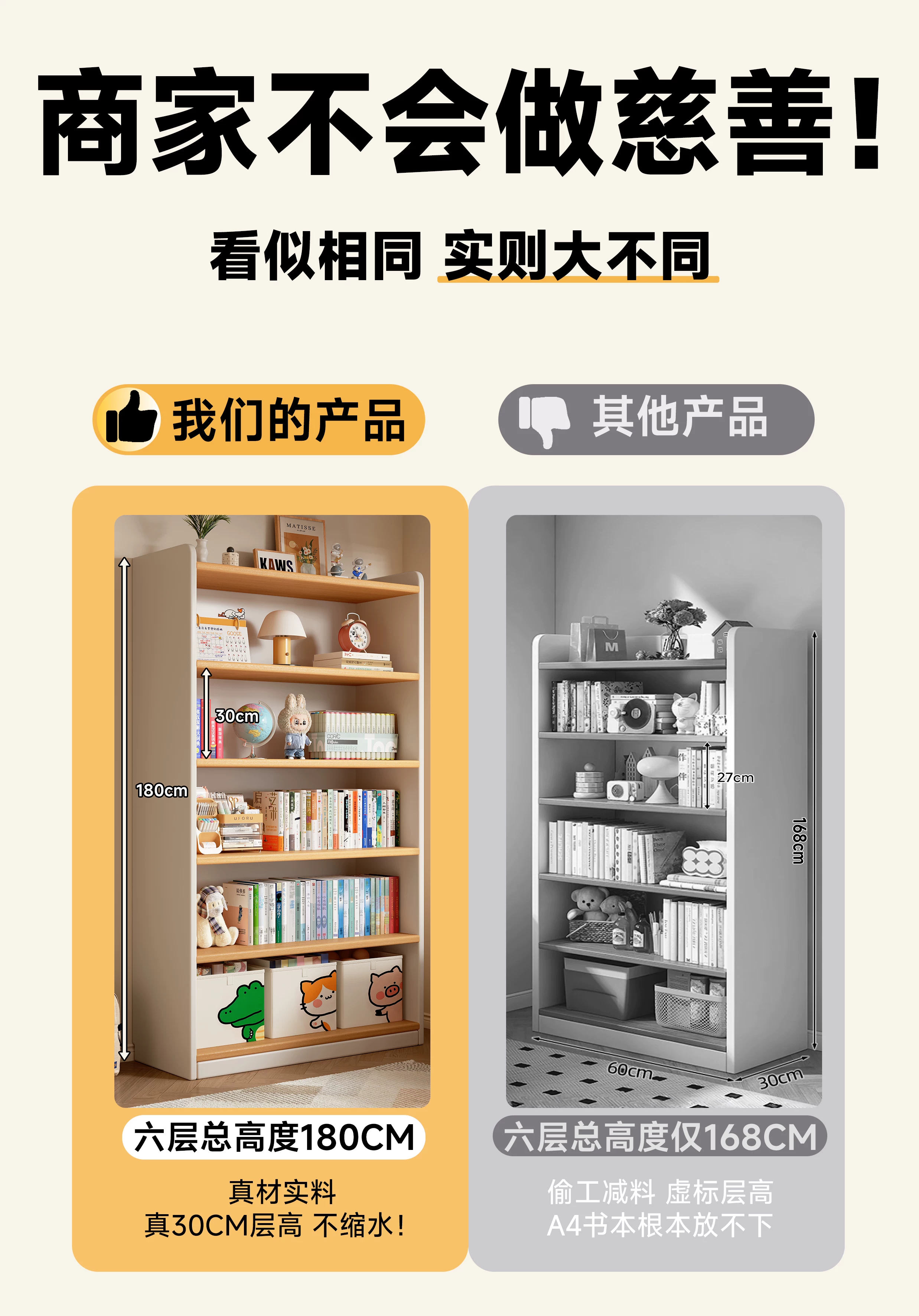 Solid wood bookshelf storage rack, floor to ceiling living room integrated with wall, multi-layer storage cabinet, storage cabinet, children's student bookshelf