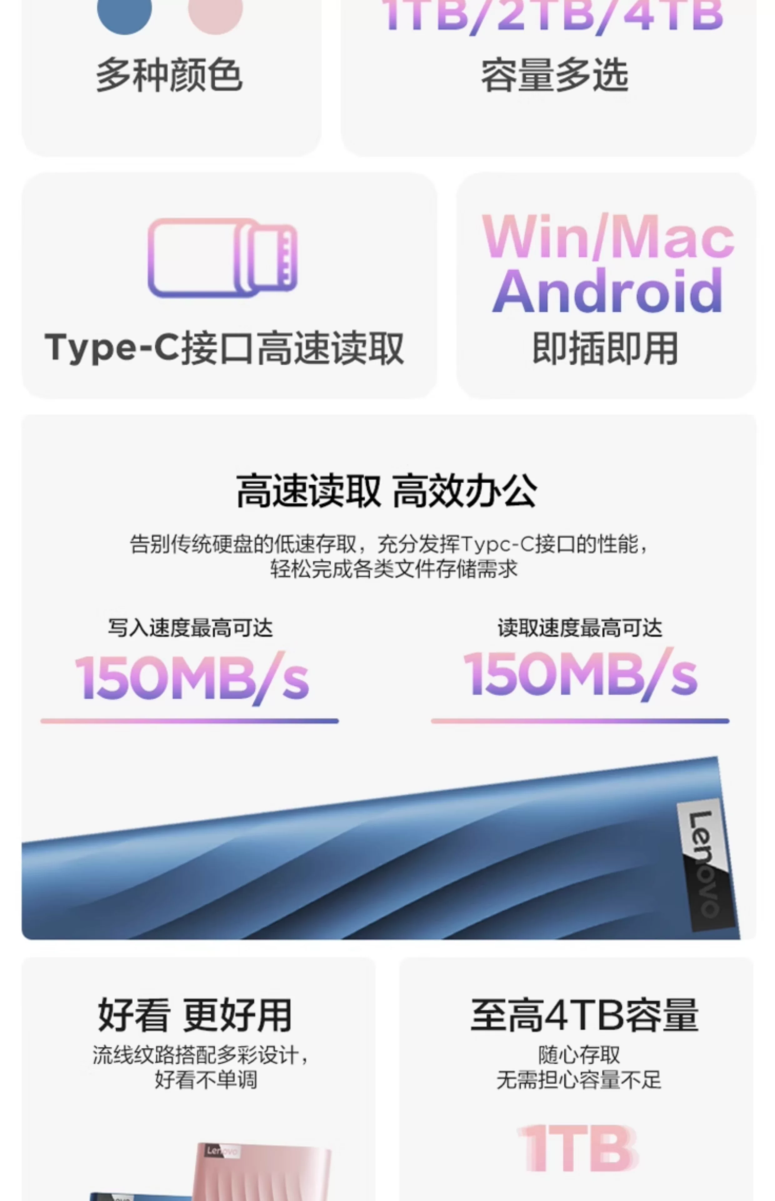 联想随身硬碟1T 2T 4T外接机械大容量笔记本手机电脑外置高速读写