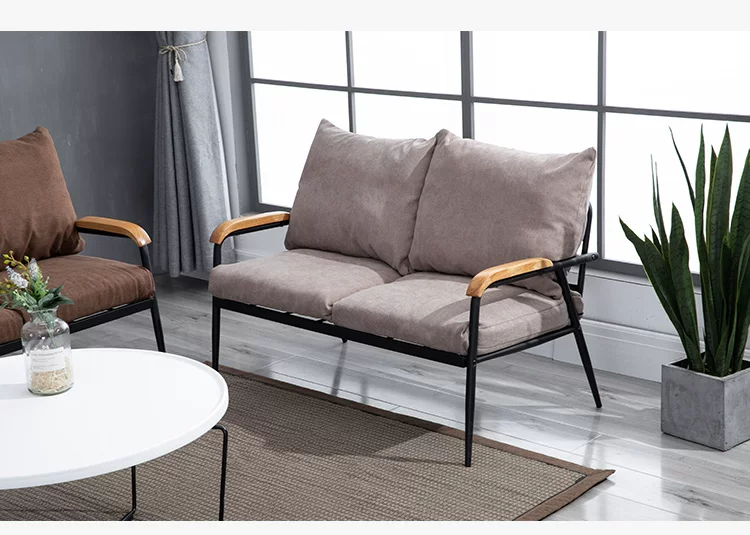 Double Room Fanchen Nordic Fabric Sofa Small House Living Room Solid Wood Iron Art Simple Modern Set Frame Bedroom