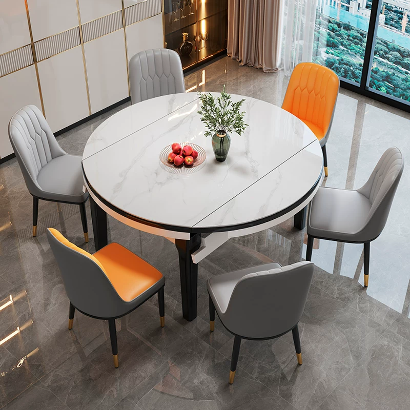 Rock board dining table for home use, small unit, modern, simple, luxurious, adjustable round table, 2026 new dining room dining table