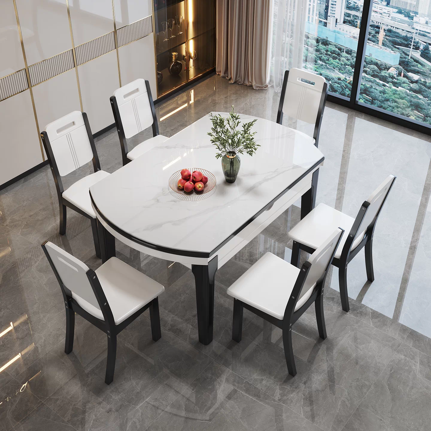 Rock board dining table for home use, small unit, modern, simple, luxurious, adjustable round table, 2026 new dining room dining table