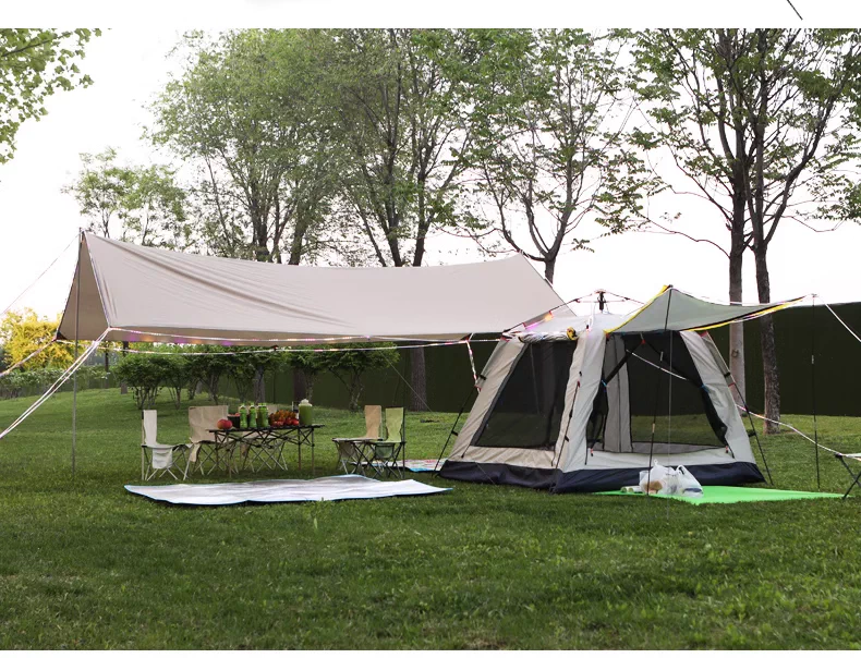 Outdoor large silver coated sunshade, portable outdoor sun protection, thick black glue, four pole canopy, camping tent equipment